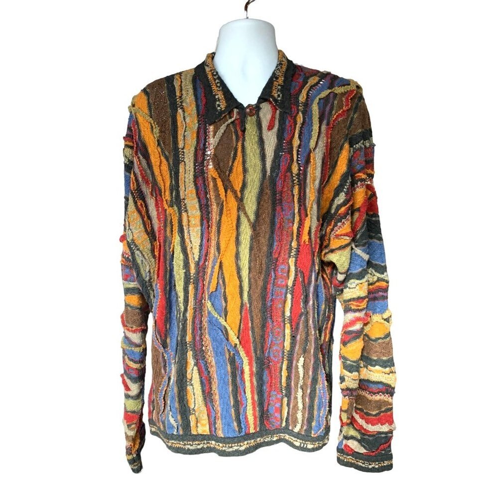 Coogi Vintage Men's Multicolored Knit Henley Sweater 100% Authentic
